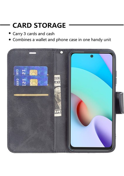 Xiaomi Için Redmi 10 4g (2021)/REDMI 10 Prime/redmi 10 2022 4g/redmi Not 11 4g (Mediatek) Geri Çekilmeye Dayanıklı Şık Kullanışlı Kayış Deri Akıllı Telefon Cüzdan Standı Case-Black (Yurt Dışından) modelleri
