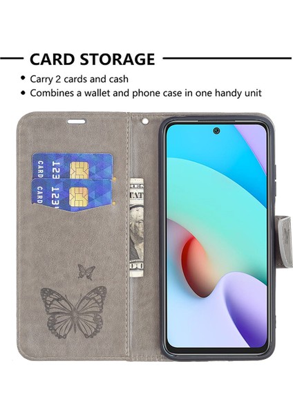 Xiaomi Redmi 10 4g (2021)/REDMI 10 Prime/redmi 10 2022 4g/redmi Not 11 4g (Mediatek) Baskı Kelebekleri Tam Koruma Standı Cüzdan Deri Tasarım Deri Kılıflı Telefon Kabuğu Grey (Yurt Dışından) modelleri