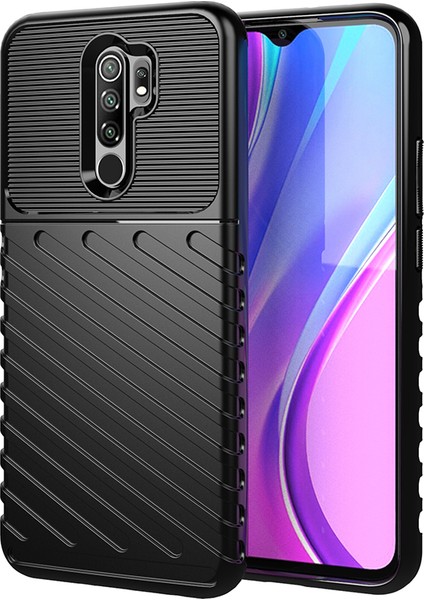 Thunder Serisi Twill Texture Yumuşak Tpu Telefon Kılıfı Xiaomi Redmi 9-Black (Yurt Dışından)