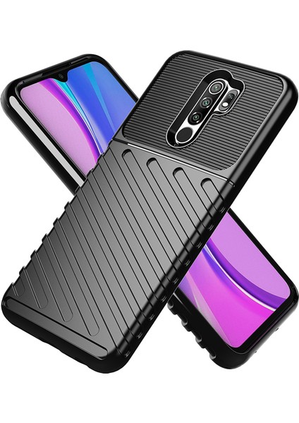 Thunder Serisi Twill Texture Yumuşak Tpu Telefon Kılıfı Xiaomi Redmi 9-Black (Yurt Dışından) modelleri