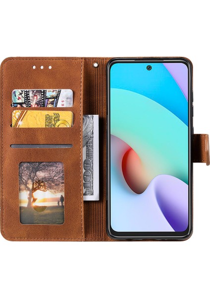 Xiaomi Için Redmi 10 4g (2021)/REDMI 10 2022 4g/redmi Not 11 4g (Mediatek)/redmi 10 Prime Ekleme Dikişli Pu Deri Stand Cüzdan Telefon Kılıfı Koruyucu Cover-Brown (Yurt Dışından) fiyatları