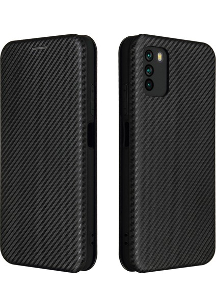 Karbon Fiber Doku Xiaomi Poco M3-Black Için Otomatik Emer Deri Kapak (Yurt Dışından)