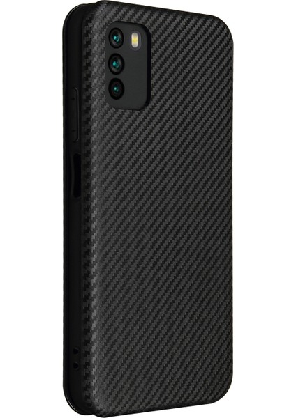 Karbon Fiber Doku Xiaomi Poco M3-Black Için Otomatik Emer Deri Kapak (Yurt Dışından)
