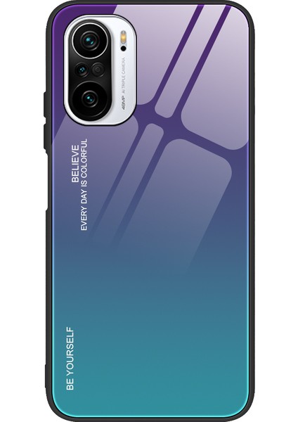 Xiaomi Redmi K40/REDMI K40 Pro/poco F3/mi 11I-DOĞRU/MAVI Için Ince Hafif Hafif Temperli Cam Renk Gradyan Geri Kılıf Kapağı (Yurt Dışından)