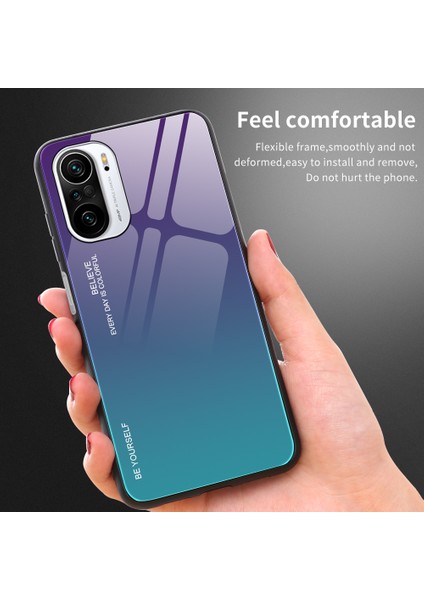 Xiaomi Redmi K40/REDMI K40 Pro/poco F3/mi 11I-DOĞRU/MAVI Için Ince Hafif Hafif Temperli Cam Renk Gradyan Geri Kılıf Kapağı (Yurt Dışından)