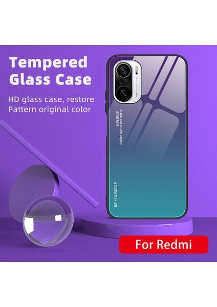 Xiaomi Redmi K40/REDMI K40 Pro/poco F3/mi 11I-DOĞRU/MAVI Için Ince Hafif Hafif Temperli Cam Renk Gradyan Geri Kılıf Kapağı (Yurt Dışından)