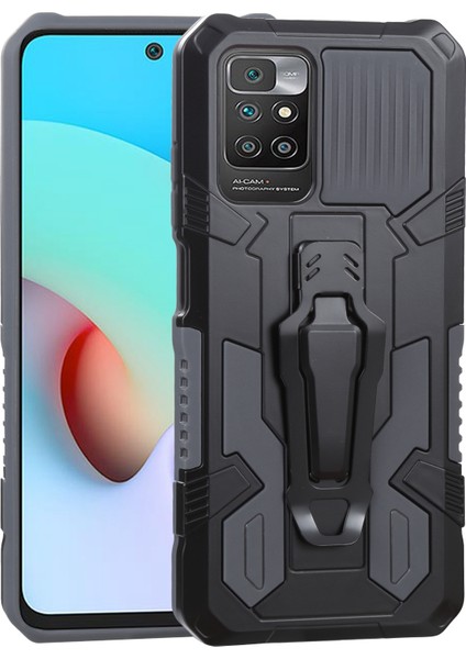 Pc+Tpu Telefon Koruyucu Kılıf Xiaomi Redmi Için Dahili Manyetik Absorbed Metal Plaka Arka Klip Kickstand Tasarım Hibrit Kapak ile Not 11 4g (Mediatek)/redmi 10 4g ()/redmi 10 4g-Grey (Yurt Dışından)