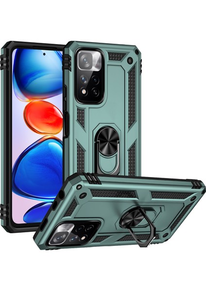 Damla Geçirmez Anti-Çizik Sert Pc Yumuşak Tpu Cep Telefon Kılıfı ile Xiaomi Redmi Için Ring Kickstand Note 11 Pro 5g (Çin) (Mediak)/note 11 Pro+ 5g-Dark Green (Yurt Dışından)