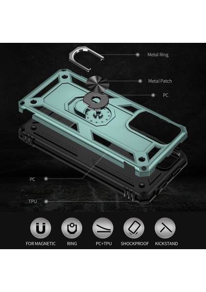 Damla Geçirmez Anti-Çizik Sert Pc Yumuşak Tpu Cep Telefon Kılıfı ile Xiaomi Redmi Için Ring Kickstand Note 11 Pro 5g (Çin) (Mediak)/note 11 Pro+ 5g-Dark Green (Yurt Dışından) fiyatları