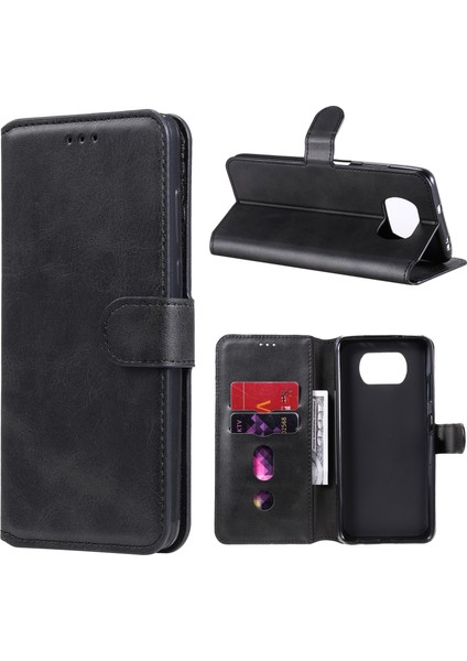 Xiaomi Poco X3/poco X3 Nfc-Black Için Yeni Varış Klasik Flip Deri Cüzdan Standı Telefon Kasası (Yurt Dışından)
