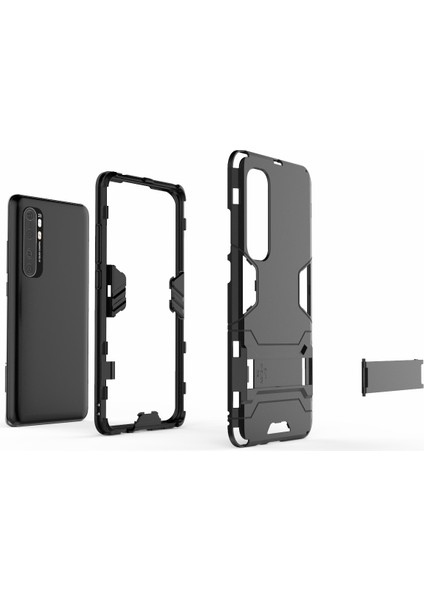 2 Arada 1 Pc+Tpu Hibrit Mobil Kabuk Kickstand ile Xiaomi Mi Note 10 Lite-Black (Yurt Dışından)