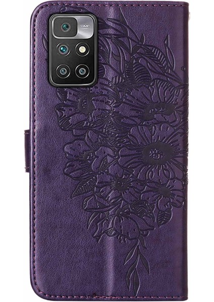 Şok Geçirmez Baskı Kelebek Çiçek Deseni Deri Cüzdan Xiaomi Için Bilek Kayışı ile Telefon Kılıfı Not 11 4g (Mediatek)/10 4g (2021)/10 2022 4g/10 Prime-Dark Mor (Yurt Dışından) modelleri