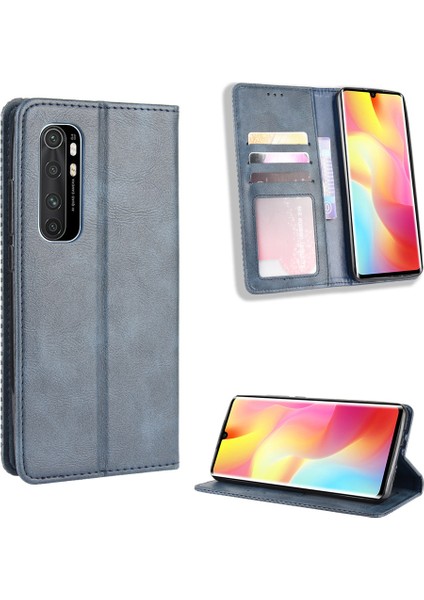 Xiaomi Mi Note 10 Lite-Blue Için Otomatik Emilmiş Retro Deri Kılıf (Yurt Dışından)