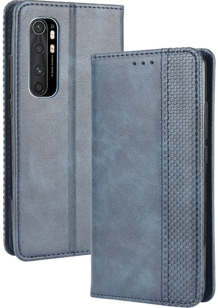 Xiaomi Mi Note 10 Lite-Blue Için Otomatik Emilmiş Retro Deri Kılıf (Yurt Dışından)