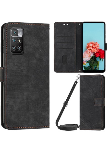 Xiaomi Için Redmi Note 11 4g (Mediatek)/redmi 10 2022 4g/redmi 10 4g (2021)/REDMI 10 Prime Phone Deri Kılıf Cüzdan Stand Kapak Black (Yurt Dışından)