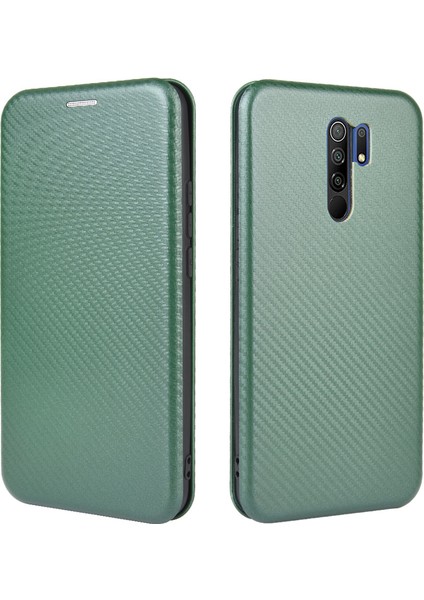 Karbon Fiber Otomatik Absorlanmış Deri Stand Cep Telefonu Kılıfı Xiaomi Redmi 9 Yeşil (Yurt Dışından) fırsatları