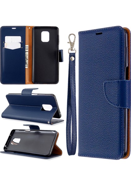 Xiaomi Redmi Için Litchi Cilt Cüzdan Deri Stand Kılıfı Not 9 Pro Max/redmi Note 9s/redmi Note 9 Pro-Blue (Yurt Dışından)