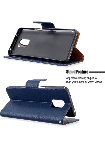 Xiaomi Redmi Için Litchi Cilt Cüzdan Deri Stand Kılıfı Not 9 Pro Max/redmi Note 9s/redmi Note 9 Pro-Blue (Yurt Dışından)
