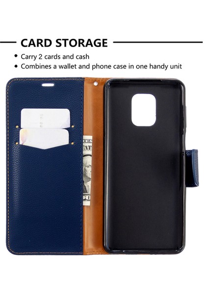 Xiaomi Redmi Için Litchi Cilt Cüzdan Deri Stand Kılıfı Not 9 Pro Max/redmi Note 9s/redmi Note 9 Pro-Blue (Yurt Dışından)