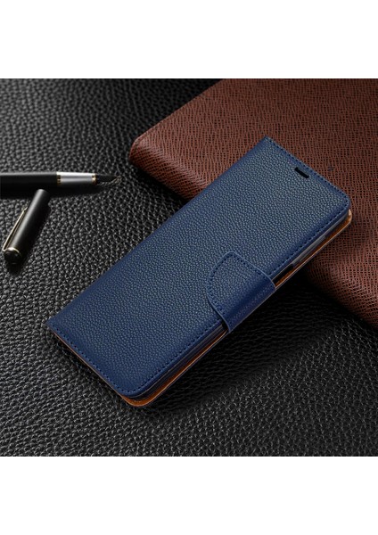 Xiaomi Redmi Için Litchi Cilt Cüzdan Deri Stand Kılıfı Not 9 Pro Max/redmi Note 9s/redmi Note 9 Pro-Blue (Yurt Dışından)