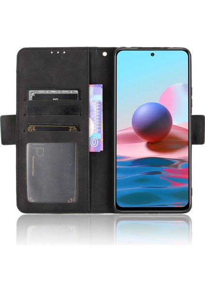 Çoklu Kart Yuvası Tasarım Deri Cüzdan Kılıfı Xiaomi Redmi Note 10 Pro/note 10 Pro Max Anti-Drop Telefon Aksesuar-Black (Yurt Dışından)