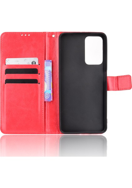 Çılgın At Doku Anti Drop Anti-Drop Şık Pu Deri Cüzdan Xiaomi Redmi Için Kullanışlı Kayış ile Manyetik Kapanma Kılıfı Not 11 Pro+ 5g/redmi Note 11 Pro 5g (Çin) (Mediatek) -Red (Yurt Dışından)