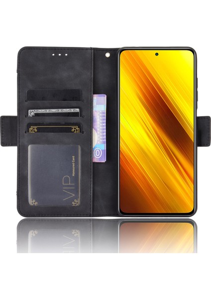 Cüzdan Stand Flip Deri Koruyucu Kılıf Xiaomi Poco X3/poco X3 Nfc Ayrılmış Kart Cep Tasarım-Siyah (Yurt Dışından)