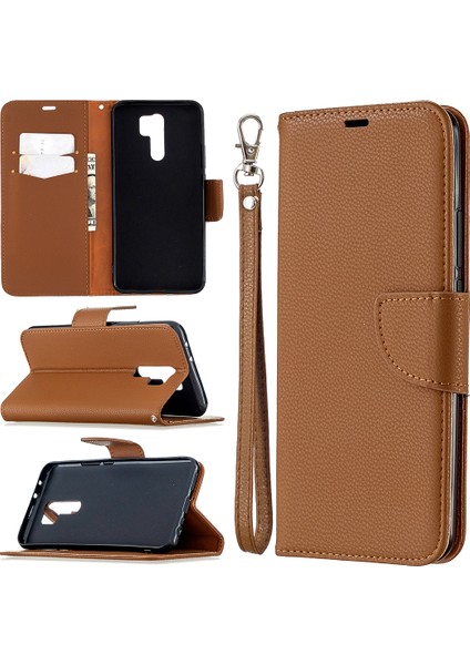Xiaomi Redmi Için Cüzdan Kapağı ile Litchi Cilt Şık Deri 9-Brown (Yurt Dışından)