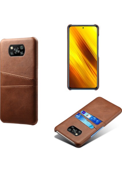 Sert Kapak Çift Kart Yuvaları Pu Deri+Plastik Kabuk Xiaomi Poco X3 Nfc/poco X3- Kahverengi (Yurt Dışından)