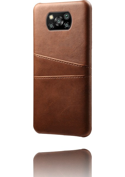 Sert Kapak Çift Kart Yuvaları Pu Deri+Plastik Kabuk Xiaomi Poco X3 Nfc/poco X3- Kahverengi (Yurt Dışından)