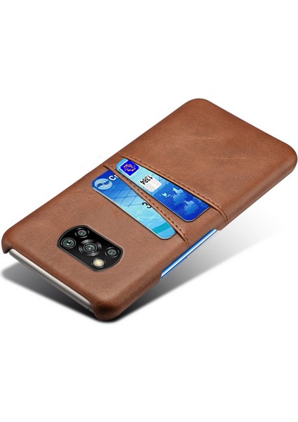 Sert Kapak Çift Kart Yuvaları Pu Deri+Plastik Kabuk Xiaomi Poco X3 Nfc/poco X3- Kahverengi (Yurt Dışından)