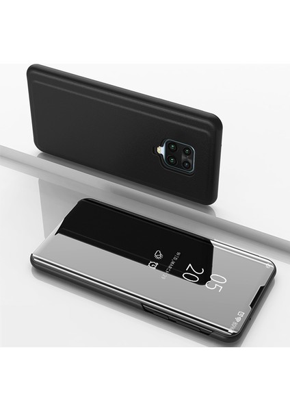 Pencere Kaplamalı Ayna Yüzey Deri Stand Kabuğu Kılıfı Xiaomi Redmi Note 9 Pro-Black (Yurt Dışından)