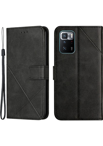 Stripe Deri Telefon Kasası Düz Renk Manyetik Toka Şok Geçirmez Cüzdan Telefon Kabuğu Xiaomi Redmi Note 10 Pro 5g/poco X3 Gt 5g-Black (Yurt Dışından)