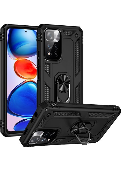 Damla Geçirmez Anti-Çizik Sert Pc Yumuşak Tpu Cep Telefon Kılıfı Xiaomi Redmi Için Ring Kickstand ile Note 11 Pro 5g (Çin) (Mediatek)/note 11 Pro+ 5g-Black (Yurt Dışından)