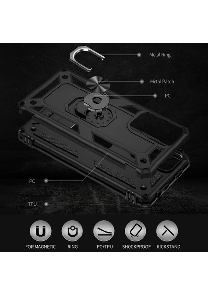 Damla Geçirmez Anti-Çizik Sert Pc Yumuşak Tpu Cep Telefon Kılıfı Xiaomi Redmi Için Ring Kickstand ile Note 11 Pro 5g (Çin) (Mediatek)/note 11 Pro+ 5g-Black (Yurt Dışından) fiyatları