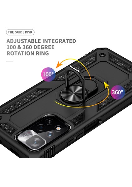Damla Geçirmez Anti-Çizik Sert Pc Yumuşak Tpu Cep Telefon Kılıfı Xiaomi Redmi Için Ring Kickstand ile Note 11 Pro 5g (Çin) (Mediatek)/note 11 Pro+ 5g-Black (Yurt Dışından) modelleri