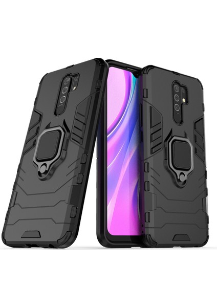 Serin Koruma Yüzüğü Kickstand Pc Tpu Hibrid Kasa Koruyucu Kabuk Xiaomi Redmi 9-Black (Yurt Dışından) fiyatları