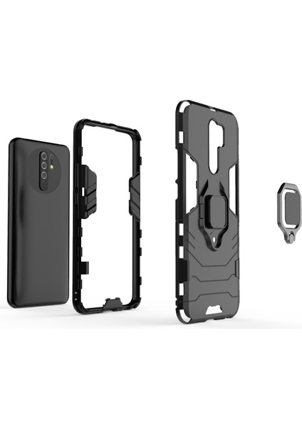 Serin Koruma Yüzüğü Kickstand Pc Tpu Hibrid Kasa Koruyucu Kabuk Xiaomi Redmi 9-Black (Yurt Dışından) modelleri