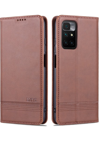 Dayanıklı Cüzdan Tasarım Pu Deri Deri Şok Geçirmez Telefon Kapak Kılıfı Xiaomi Redmi 10 4g (2021)/REDMI 10 2022 4g/redmi Not 11 4g (Mediatek)/redmi 10 Prime-Coffee (Yurt Dışından)
