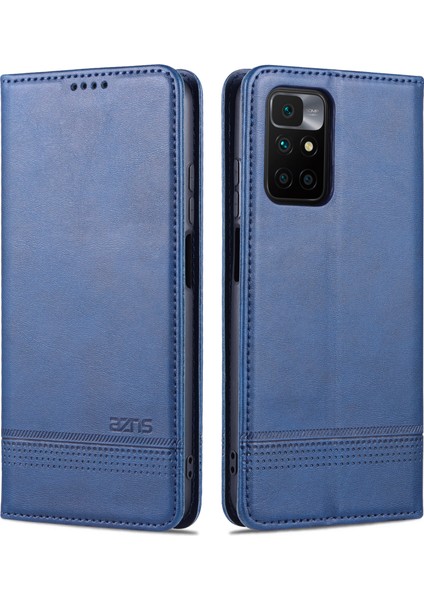 Dayanıklı Cüzdan Tasarım Pu Deri Deri Şok Geçirmez Telefon Kapak Kılıfı Xiaomi Redmi 10 4g (2021)/REDMI 10 2022 4g/redmi Note 11 4g (Mediatek)/redmi 10 Prime-Blue (Yurt Dışından)