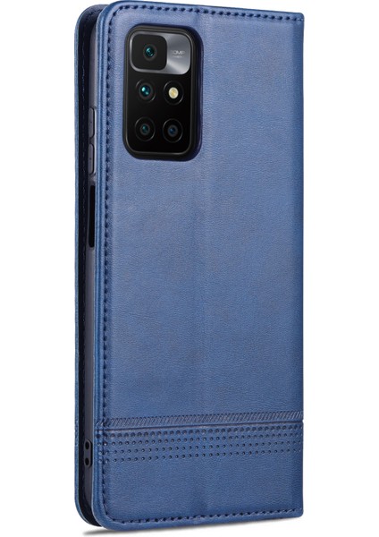 Dayanıklı Cüzdan Tasarım Pu Deri Deri Şok Geçirmez Telefon Kapak Kılıfı Xiaomi Redmi 10 4g (2021)/REDMI 10 2022 4g/redmi Note 11 4g (Mediatek)/redmi 10 Prime-Blue (Yurt Dışından) modelleri