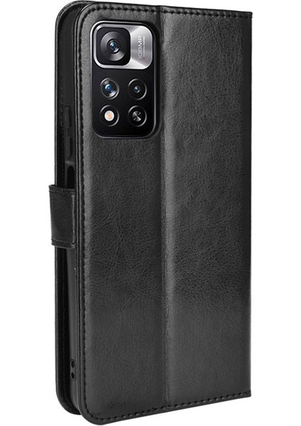 Çılgın At Doku Anti-Drop Anti-Drop Şık Pu Deri Cüzdan Xiaomi Redmi Için Kullanışlı Kayış ile Manyetik Kapanma Kılıfı Not 11 Pro+ 5g/redmi Note 11 Pro 5g (Çin) (Mediatek) -Black (Yurt Dışından)