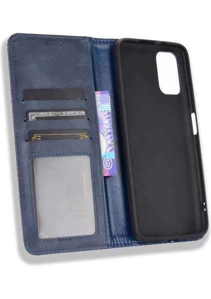 Manyetik Vintage Style Cüzdan Stand Telefon Kılıfı Xiaomi Poco M3-Blue Için (Yurt Dışından)