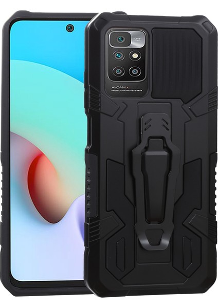 Pc+Tpu Telefon Koruyucu Kılıf Xiaomi Redmi Için Dahili Manyetik Absorbed Metal Plaka Arka Klip Kickstand Tasarım Hibrit Kapak ile Not 11 4g (Mediatek)/redmi 10 4g ()/redmi 10 4g-Black (Yurt Dışından)
