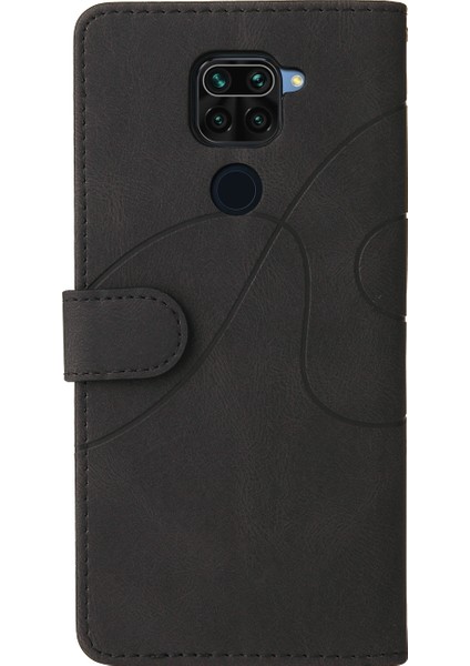 Iki Renkli Ekleme Manyetik Toka Tasarımı Dayanıklı Şok Geçirmez Pu Deri Cüzdan Kılıfı Xiaomi Redmi Note 9 (Mtk Helio G85) -Black (Yurt Dışından)