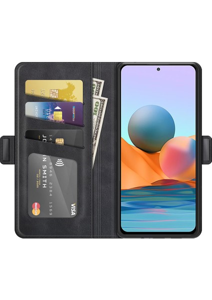Çift Toka Manyetik Kapanma Pu Deri Cüzdan Standı Kabuk Xiaomi Redmi Note 10 Pro 4g (Global)/4g (Hindistan)/10 Pro Max 4g-Black (Yurt Dışından) fırsatları