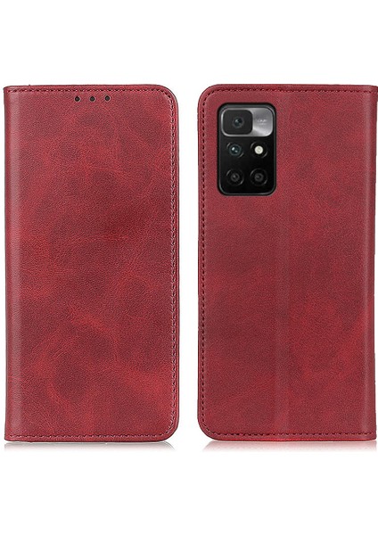 Bölünmüş Deri Otomatik Emici Cüzdan Standı Xiaomi Redmi Için Kabuk Telefon Kapağı Not 11 4g (Mediatek)/redmi 10 4g/redmi 10 2022 4g/10 Prime-Red (Yurt Dışından)
