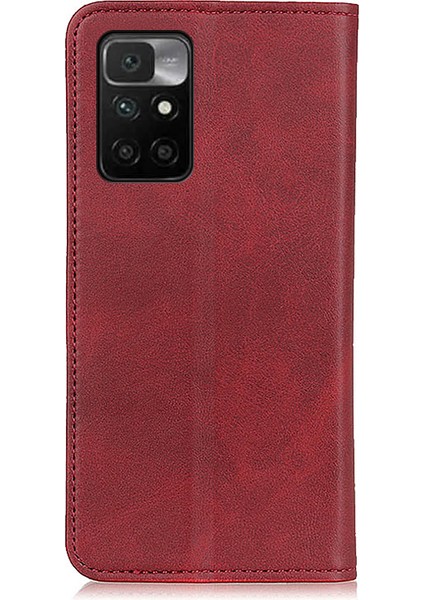 Bölünmüş Deri Otomatik Emici Cüzdan Standı Xiaomi Redmi Için Kabuk Telefon Kapağı Not 11 4g (Mediatek)/redmi 10 4g/redmi 10 2022 4g/10 Prime-Red (Yurt Dışından) fırsatları