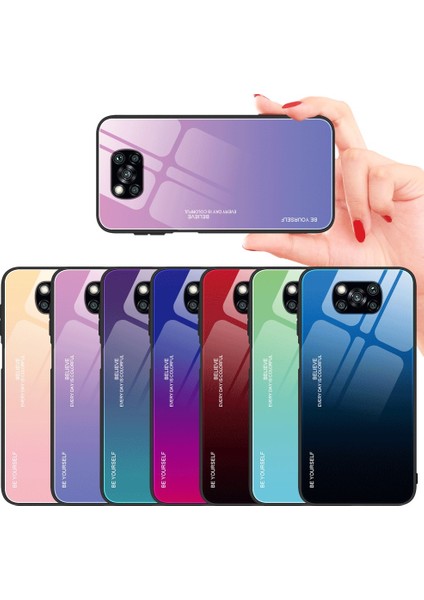 Xiaomi Poco X3/poco X3 Nfc-Pınk/mavi Için Renk Gradyan Deseni Temperli Cam Kasa (Yurt Dışından)