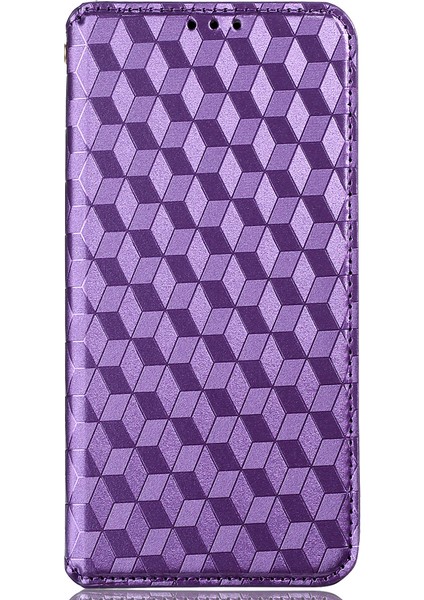 3D Rhombus Desen Pu Deri Stand Cüzdan Koruyucu Telefon Kılıfı Xiaomi Redmi Not 11 5g (Çin) (Mediatek)/redmi Not 11T 5g/redmi Not 11S 5g-Purple (Yurt Dışından)
